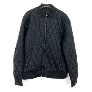 H&M Black Quilted Bomber Jacket Full Zip Pockets